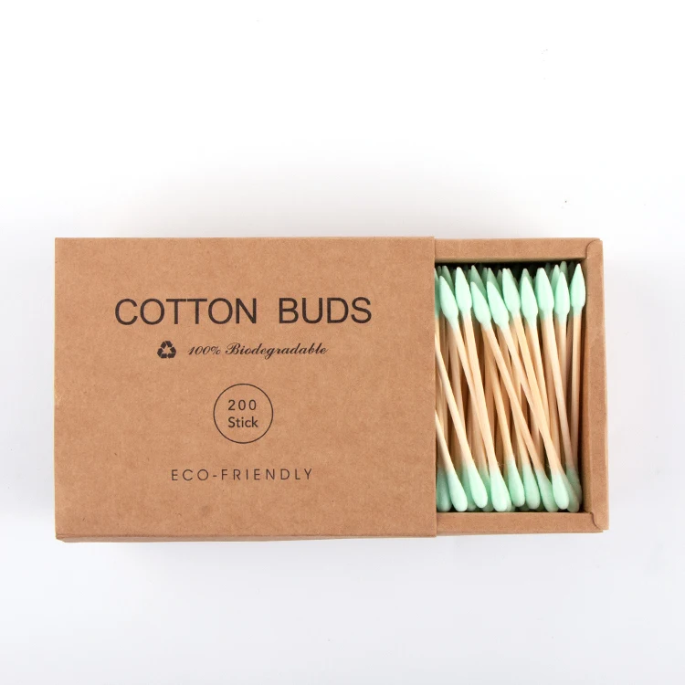 Custom Coton Tige Wooden Stick Baby Cotton Ear Buds Bamboo Makeup Remover Cotton Swabs