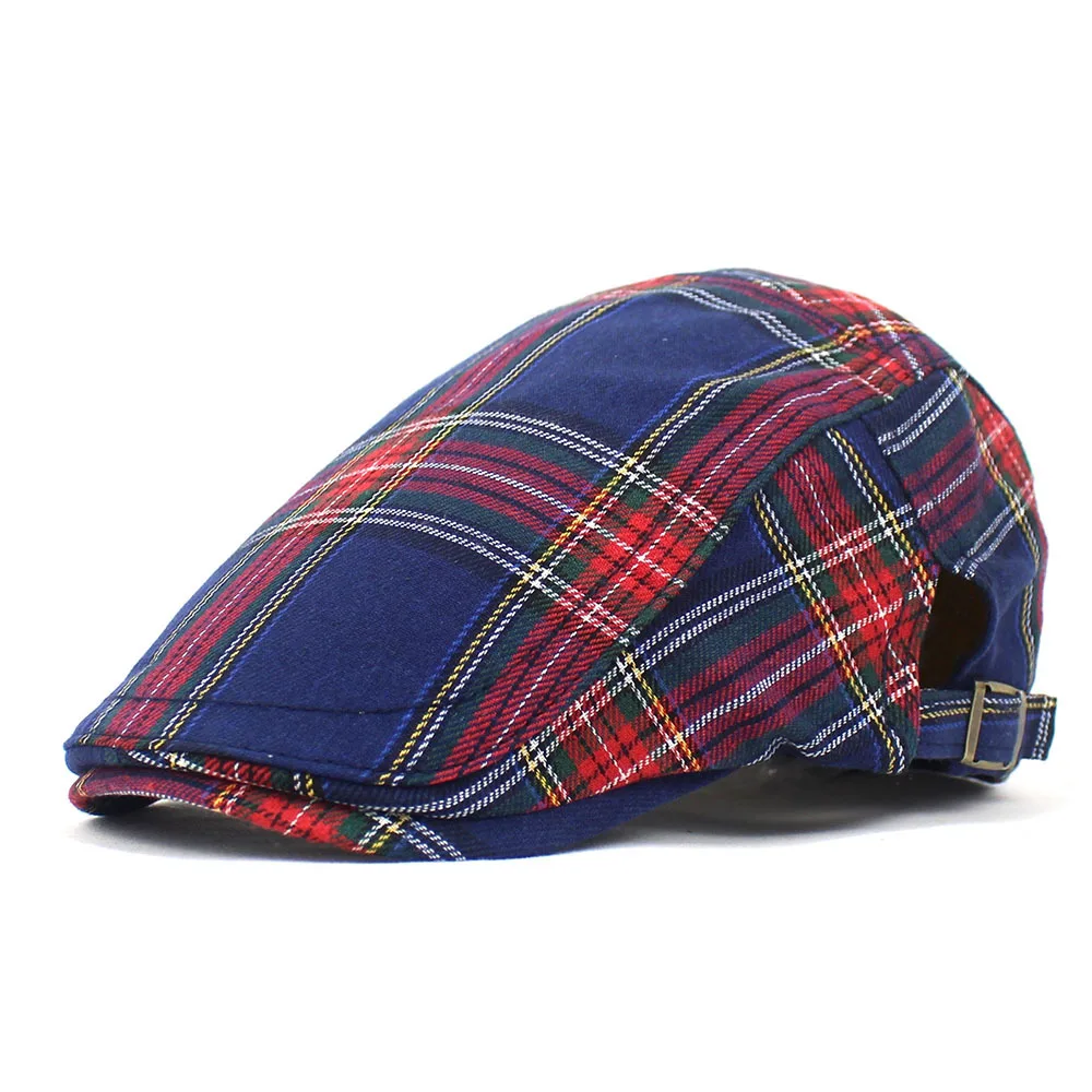 Adjustable Cotton Flat Cap Summer Hat Golf Cap Tartan