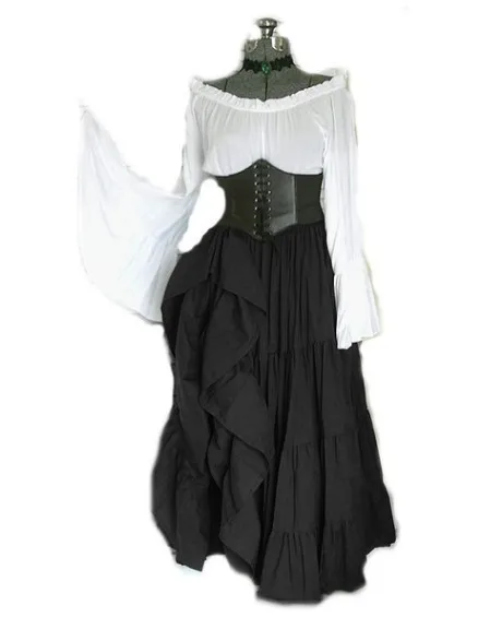 BAIGE Halloween Female Medieval Dress Cosplay Costume Girls Gothic Vintage Victorian Carnival Long Sleeve Pleated Skinny Dress