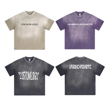 High Street Distressed Personalized Custom Quality Cotton Acid Wash Black T Shirt Men Washable T-Shirt