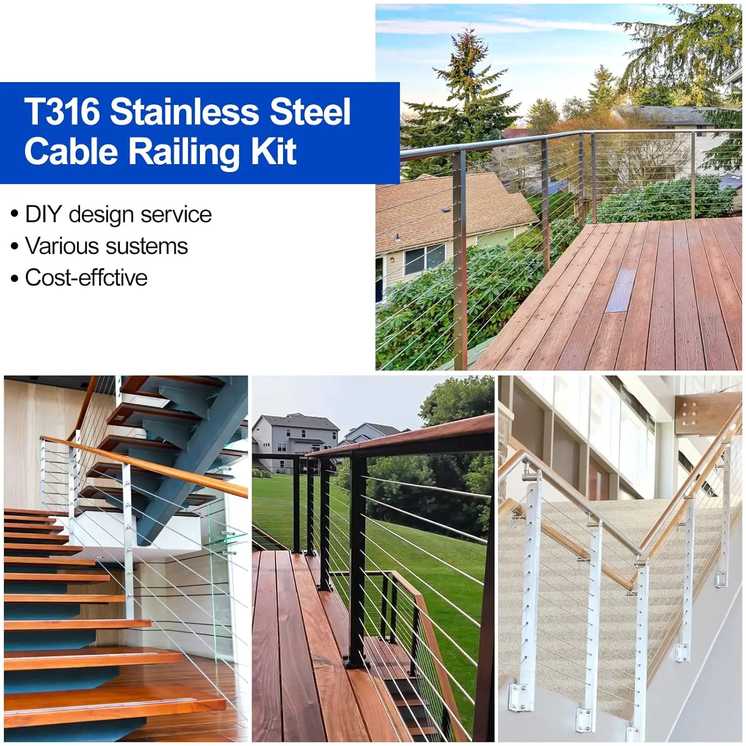 Platform Angle Railing Adjustable Angle Stairs Deck Cable Railing System Swage Toggle ...