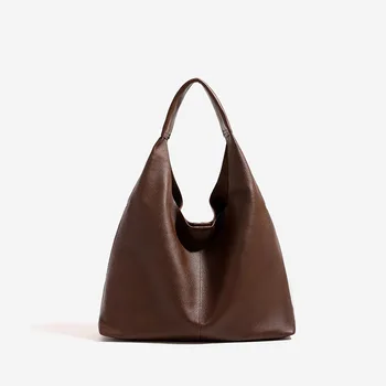 2025 New Retro Fashion Women's Genuine Leather Tote Bag Soft High-End Shoulder Bag with Zipper Closure Large General Bag