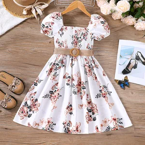 Summer New Romantic Pastoral Floral Print Casual Short Sleeve Eco-friendly A-line Knee-length Girls Dresses
