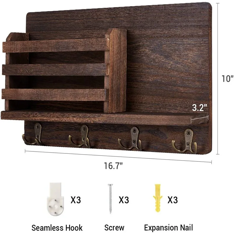 Porte-lettres Et Clés En Bois Rustique - Étagère Murale Pour Entrée - Style Ferme