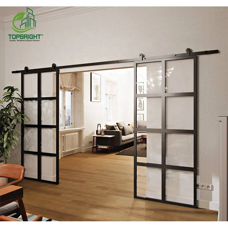 Modern Barn Door Rail System Sliding Glass Soundproof Interior Rustic Black Barn Door