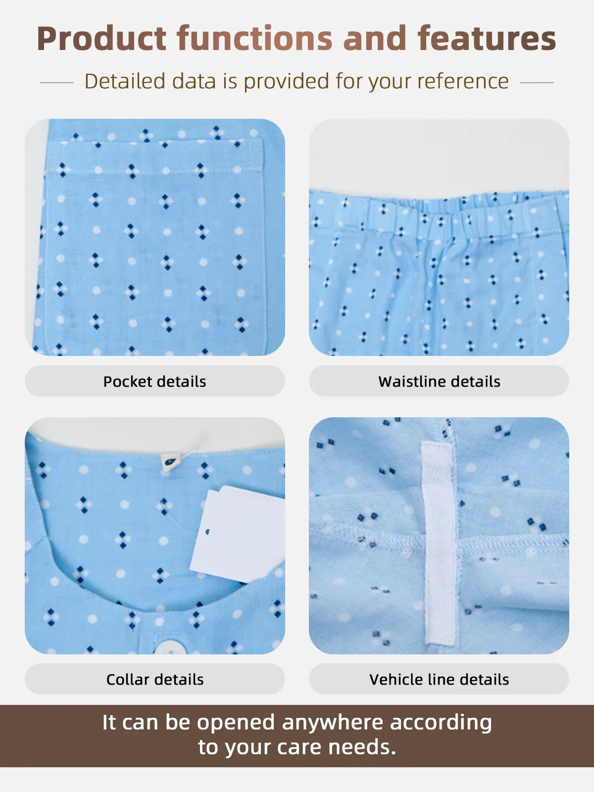 Wholesale Patient Care Pajamas Patient Gowns Cotton Polyester Nursing  - product detail 4