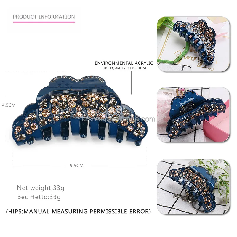 luxury Rhinestone Girls Lady Large Crystal Acetic Acid Large acrylic resin Hair Claw Clip Slip Strong Hold Claw Hair Clips