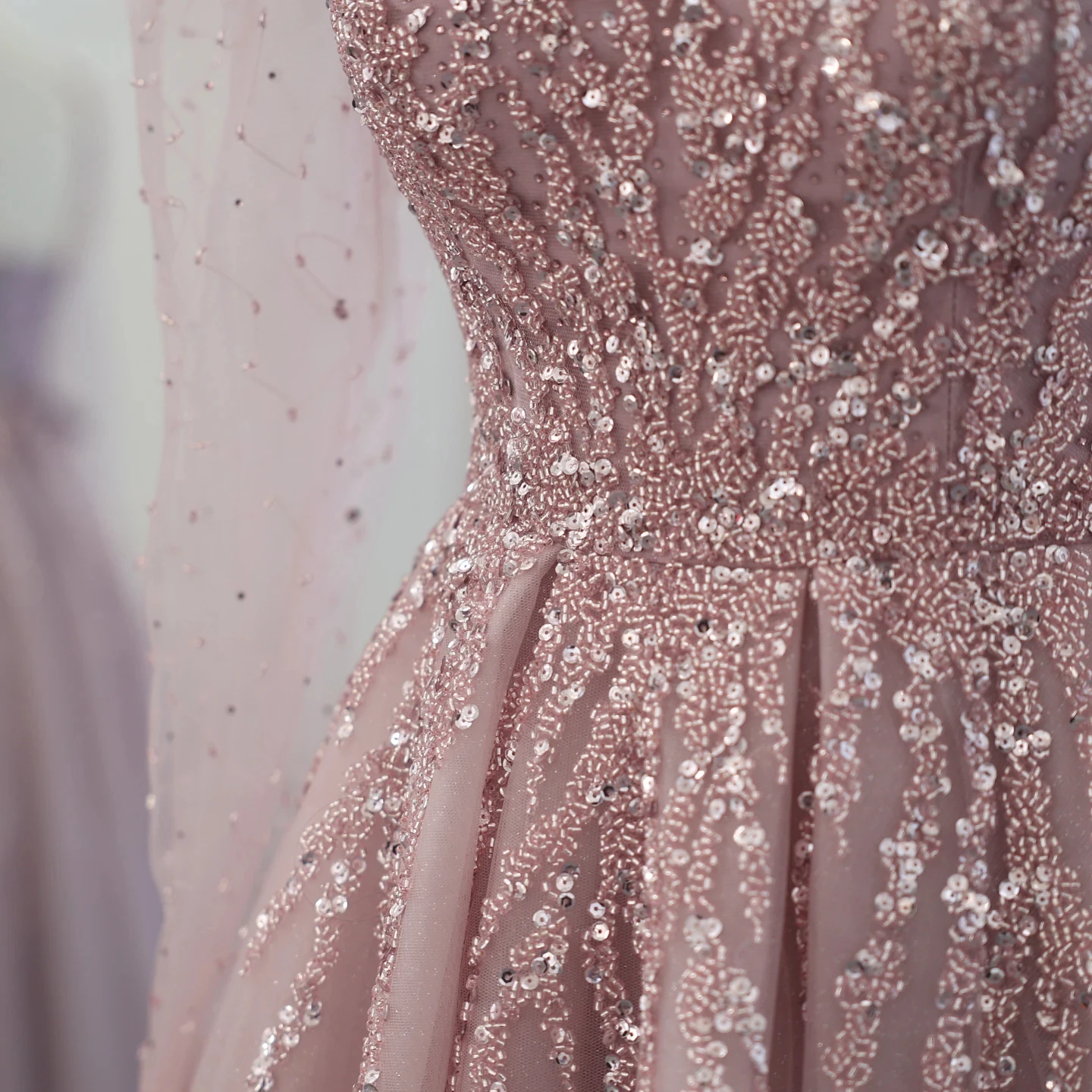 Dusty Pink Long Sleeves Dubai Luxury Evening Dresses