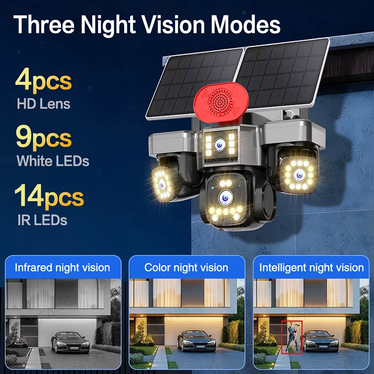 4K solar security camera with infrared and color night vision