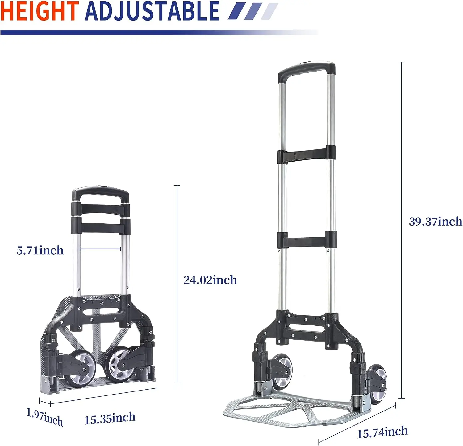 Dolly Cart Extended Handle Folding Hand Truck Dolly Foldable Hand Cart Lightweight Foldable Hand Truck Transport Moving.