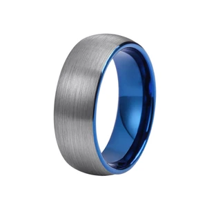 Men Titanium Rings Jewelry Domed Comfort Fit Blue and Silver Two-Tone 8mm Brushed Tungsten Wedding Rings