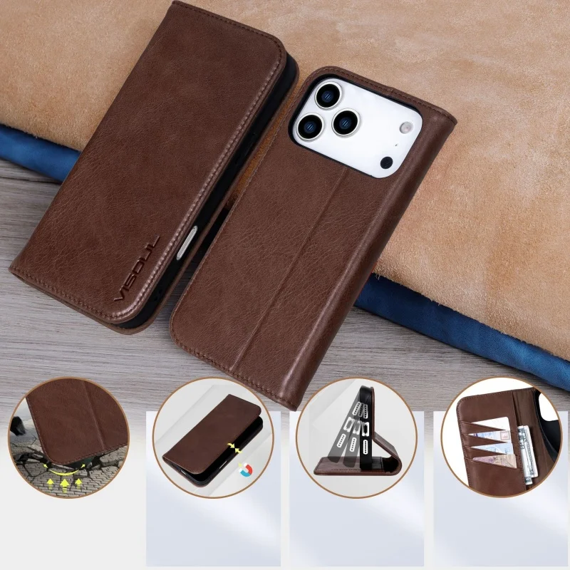 product luxury wallet flip phone case for iphone 17 pro max pu leather protective cover with card slots compatible with for iphone 7 air-4