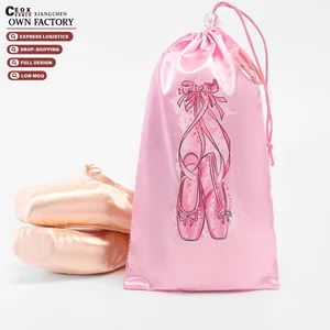 Women's Ballet Dance Shoes Storage Drawstring Bag Eco-Friendly Canvas Satin Breathable Dance Bag Customized for Pink Size