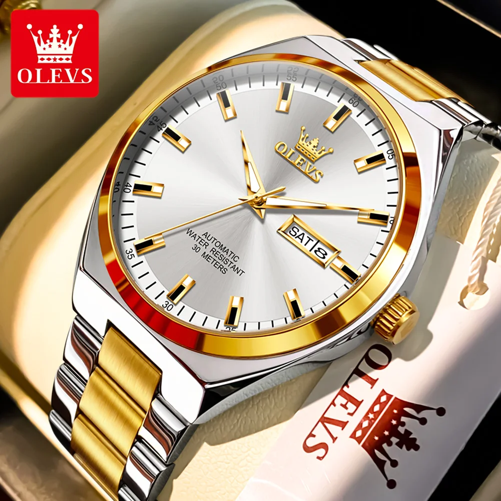 OLEVS 9907 High Quality   Gents Mechanical Watch  Stainless Steel Band Water Resist Calendar Simple Business Watch Supplier