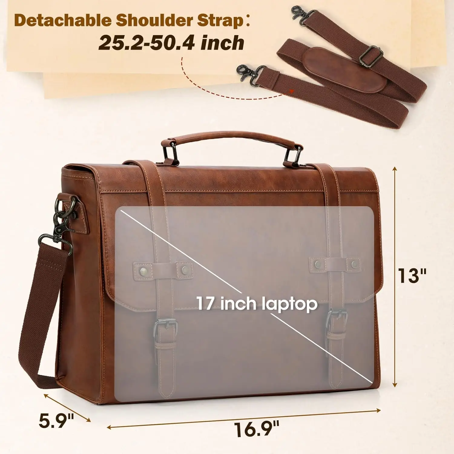 product messenger bag 15 16 17 inch waterproof vintage leather laptop briefcase large satchel bags with shoulder straps business style738-28