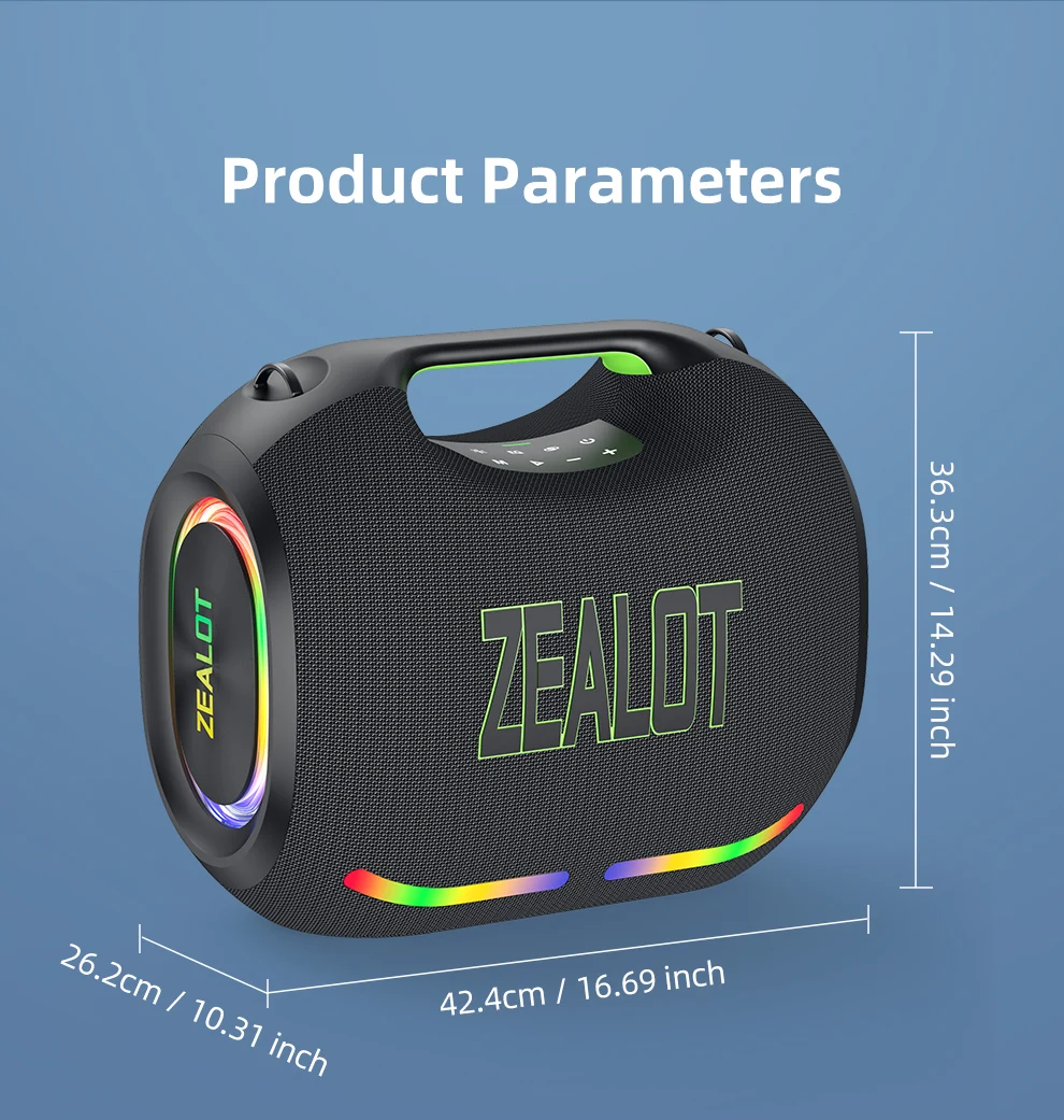 Zealot ZE21 250W Portable RGB LED Wireless Speaker for Outdoor Karaoke