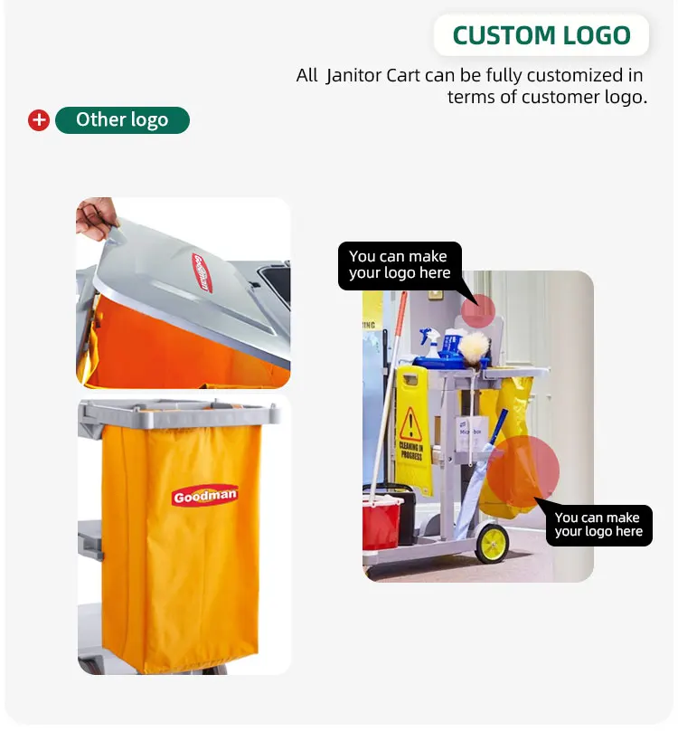 Commercial hotel housekeeping supplies plastic cleaning trolley janitor cart janitorial trolley details