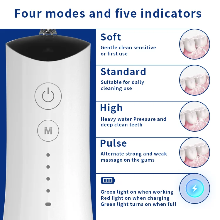 230ml Water Tank IPX7 Waterproof Oral Irrigator Cordless Teeth Water Flosser 4 Modes Dental Floss Dental Floss Pick