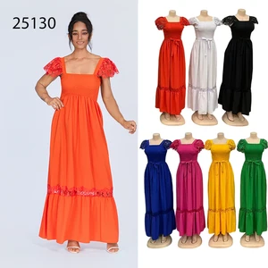 New Wholesale Summer Lace Sleeveless High Waist Ruffled Hollow Women's Fashion Breathable Dress