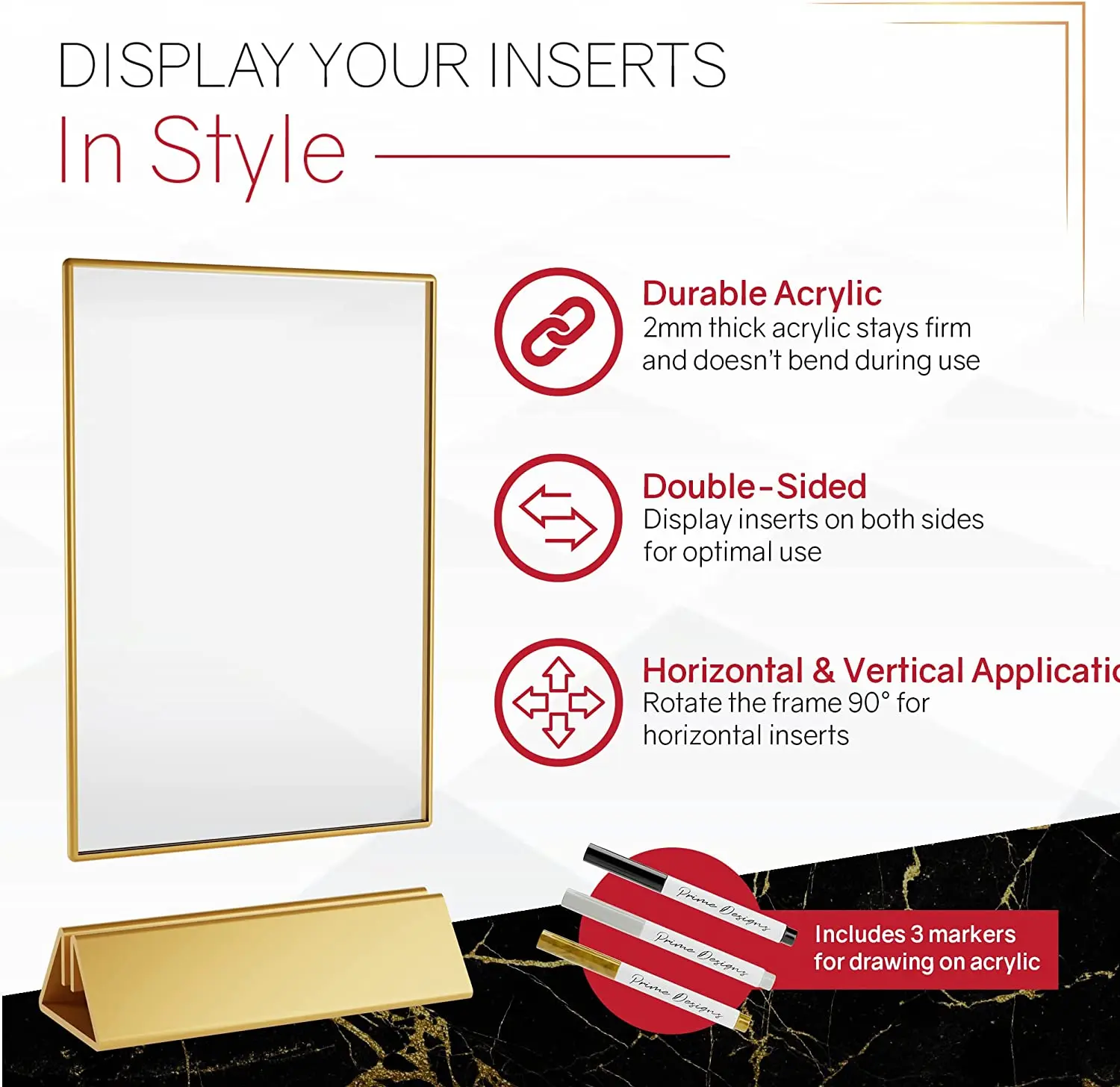 Clear Double-Sided Acrylic Photo Frame with Brass Border UV Printed 1 Color for Wedding Table Numbers and Party Displays