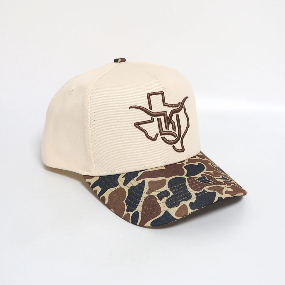 Small MOQ High Quality Outdoor Hunting Fishing Forest Camo Custom Embroidered logo Printing 5 Panels Baseball Cap Hat