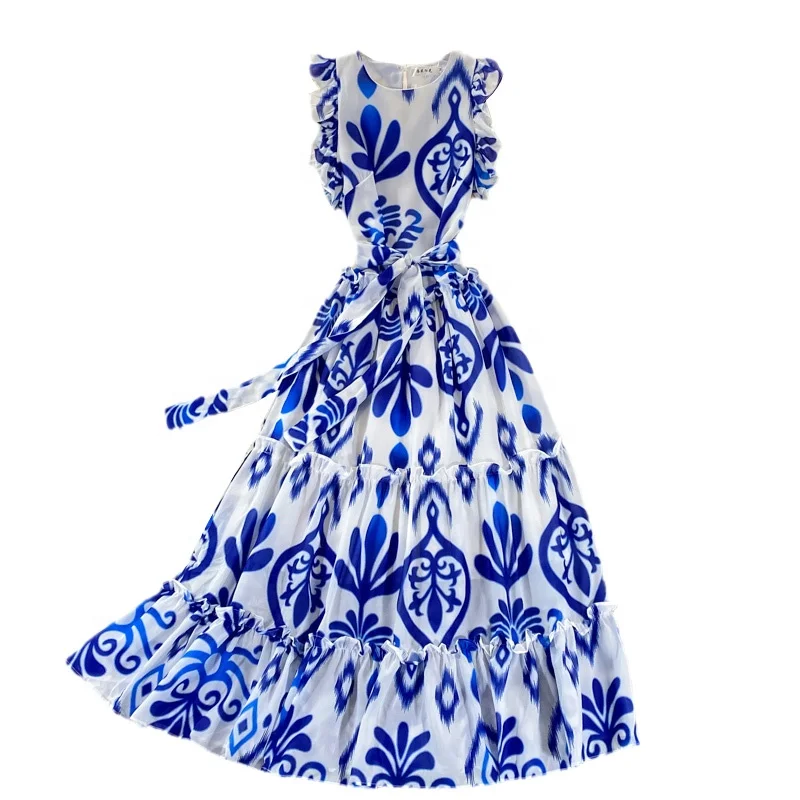 blue and white french dress Whitney Dress in White / French Blue – Carrow Walker main image 0