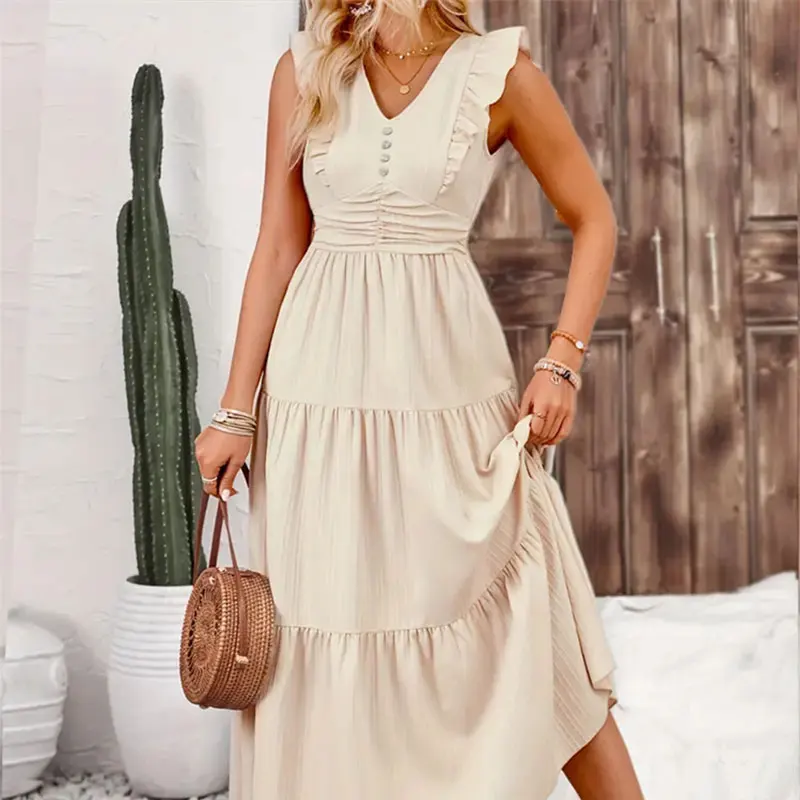 Dress Vestidos Beige Casual Vestido Beige Largo Shein 1pc Titanium