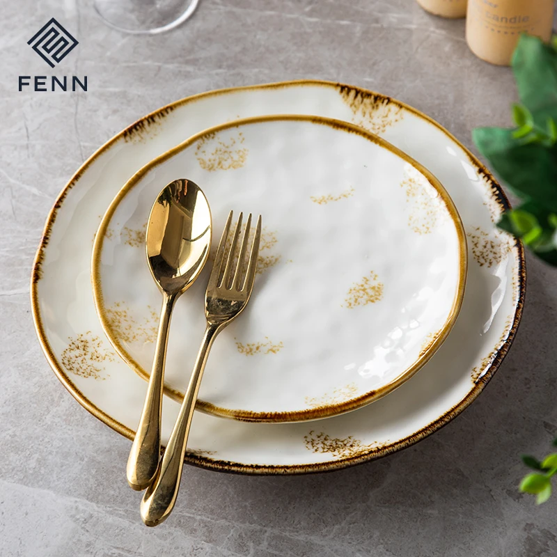 Nordic Ceramic Glossy Porcelain Shallow Plates Wedding Ceramic Dinner Plate Dinnerware Dishes Plate Restaurant