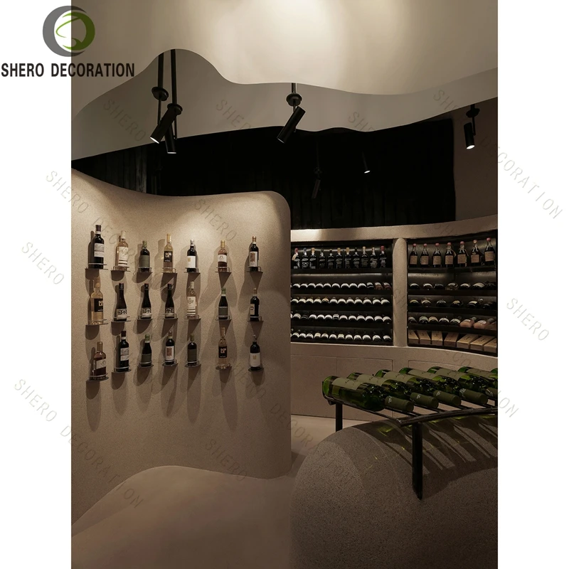 Customized Wine Store Wall Mounted Display Shelf Rack Gondola For Wine Shop  Interior Design Decoration