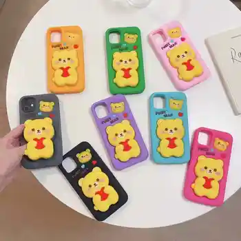 wholesale lucky bear silicone rubber mobile  case For iphone16promax cartoon case for  14/15pro protective cover case for girls