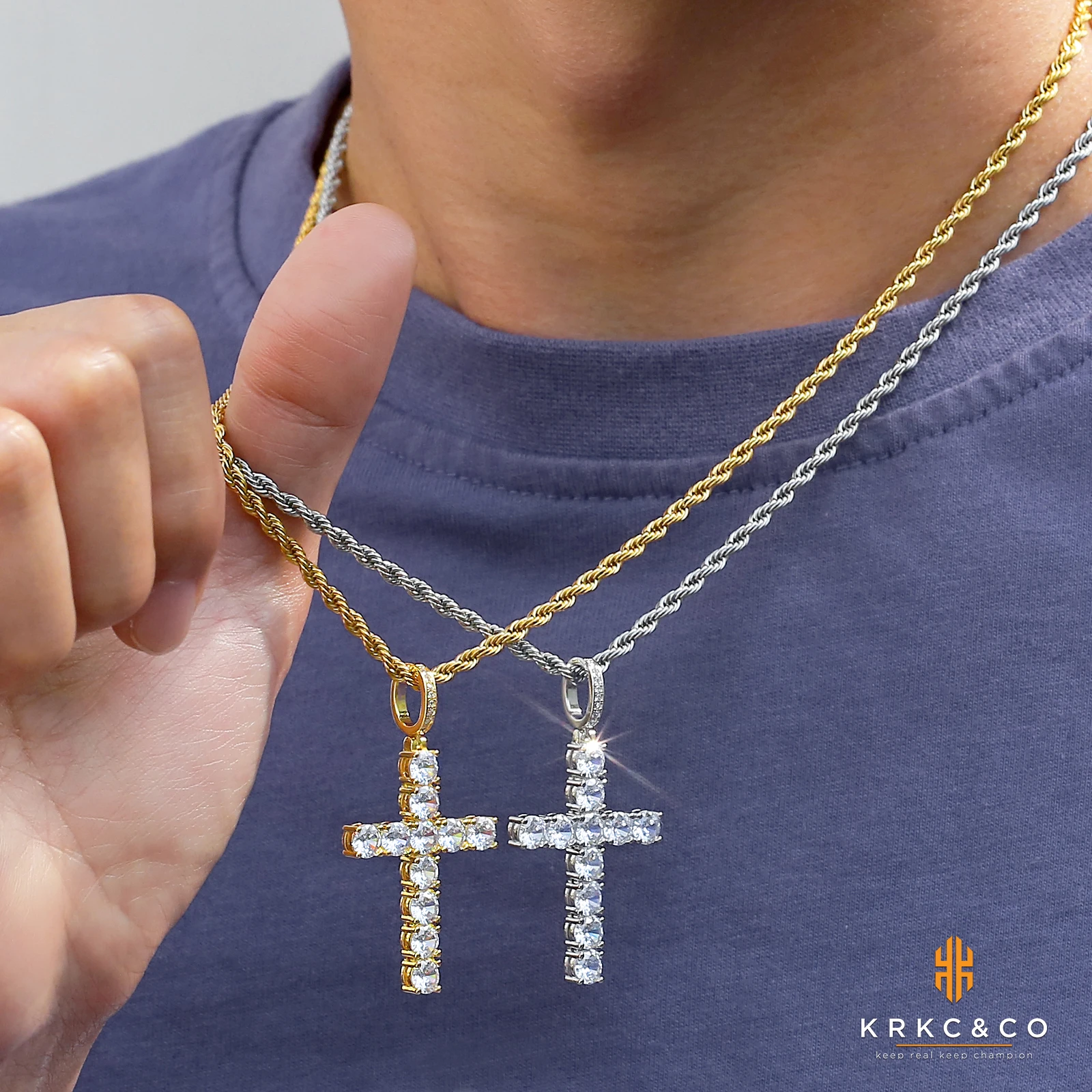 KRKC ヒップホップ 5A CZ アイスアウト ダイヤモンド クロス 