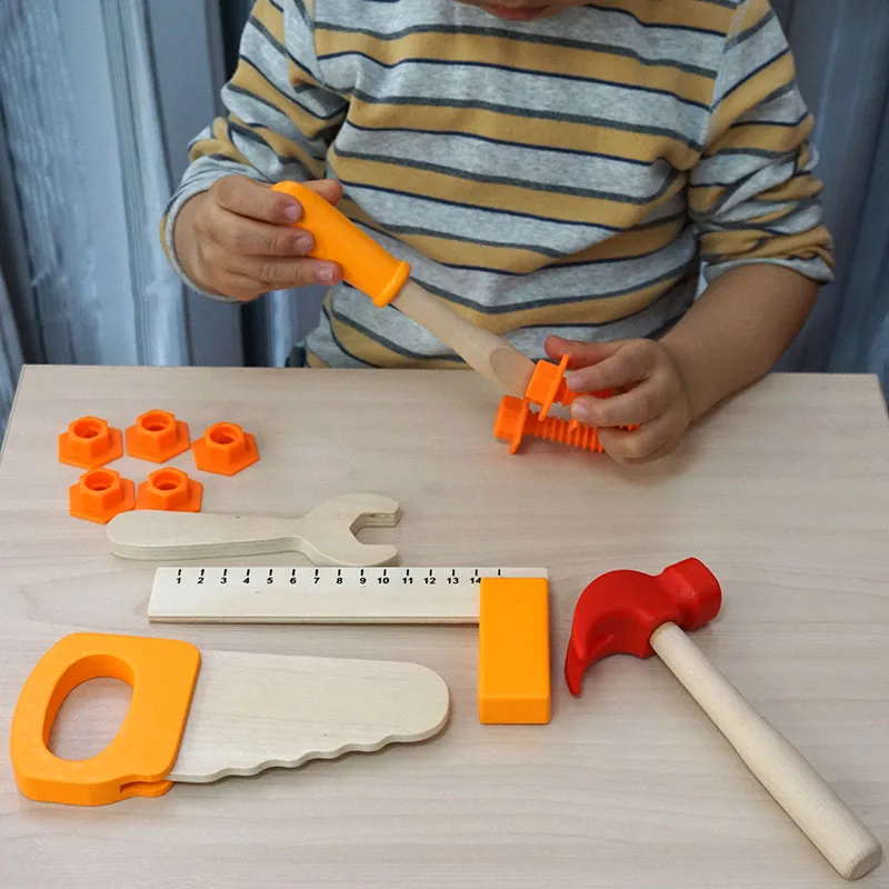 Wooden Kids Tool Workshop Carpenter Set Pretend Play Toolbox Accessories Set Wooden Construction Toy for Kids