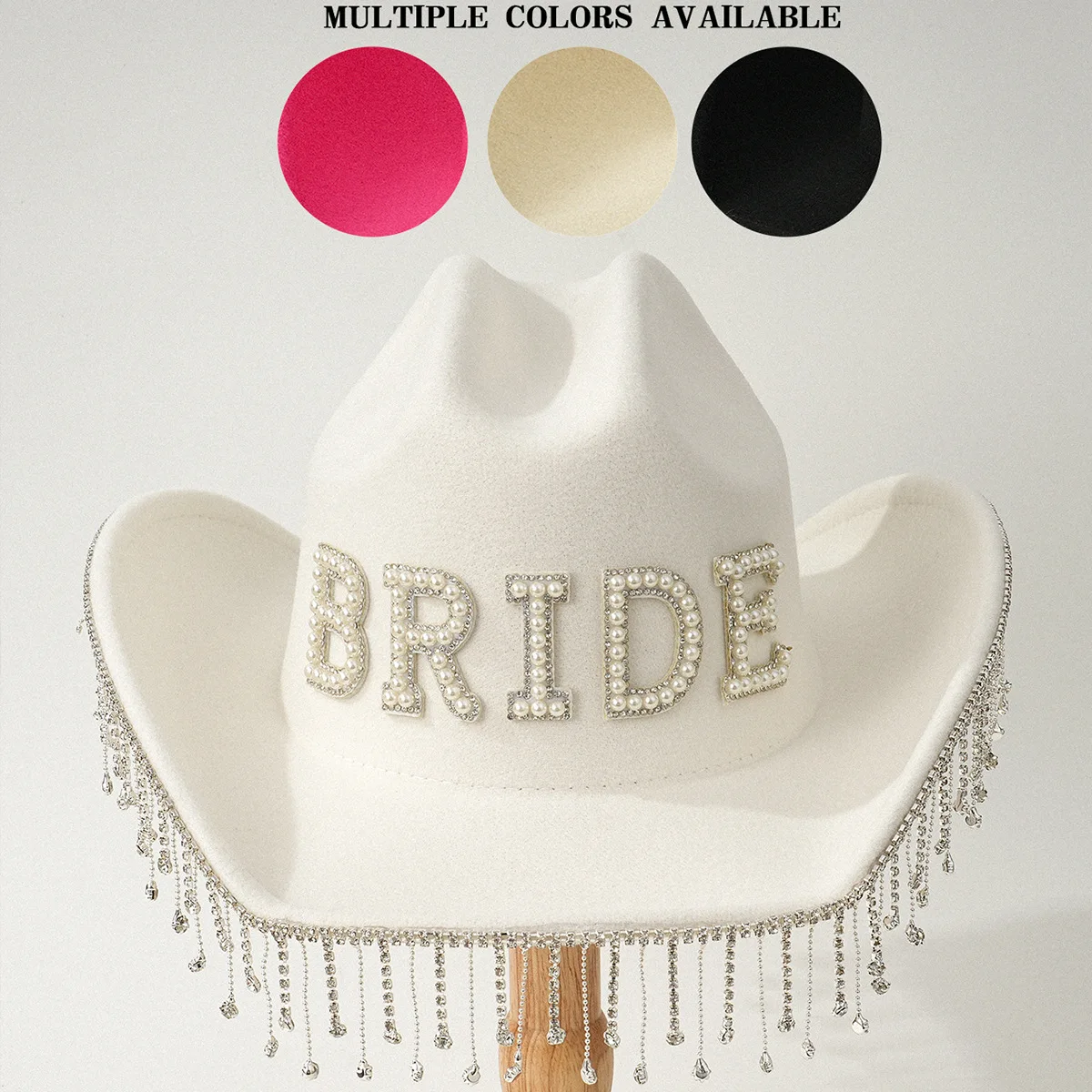 Bride Cowgirl Hat Set with Rhinestone Tassels Sash  display picture 2