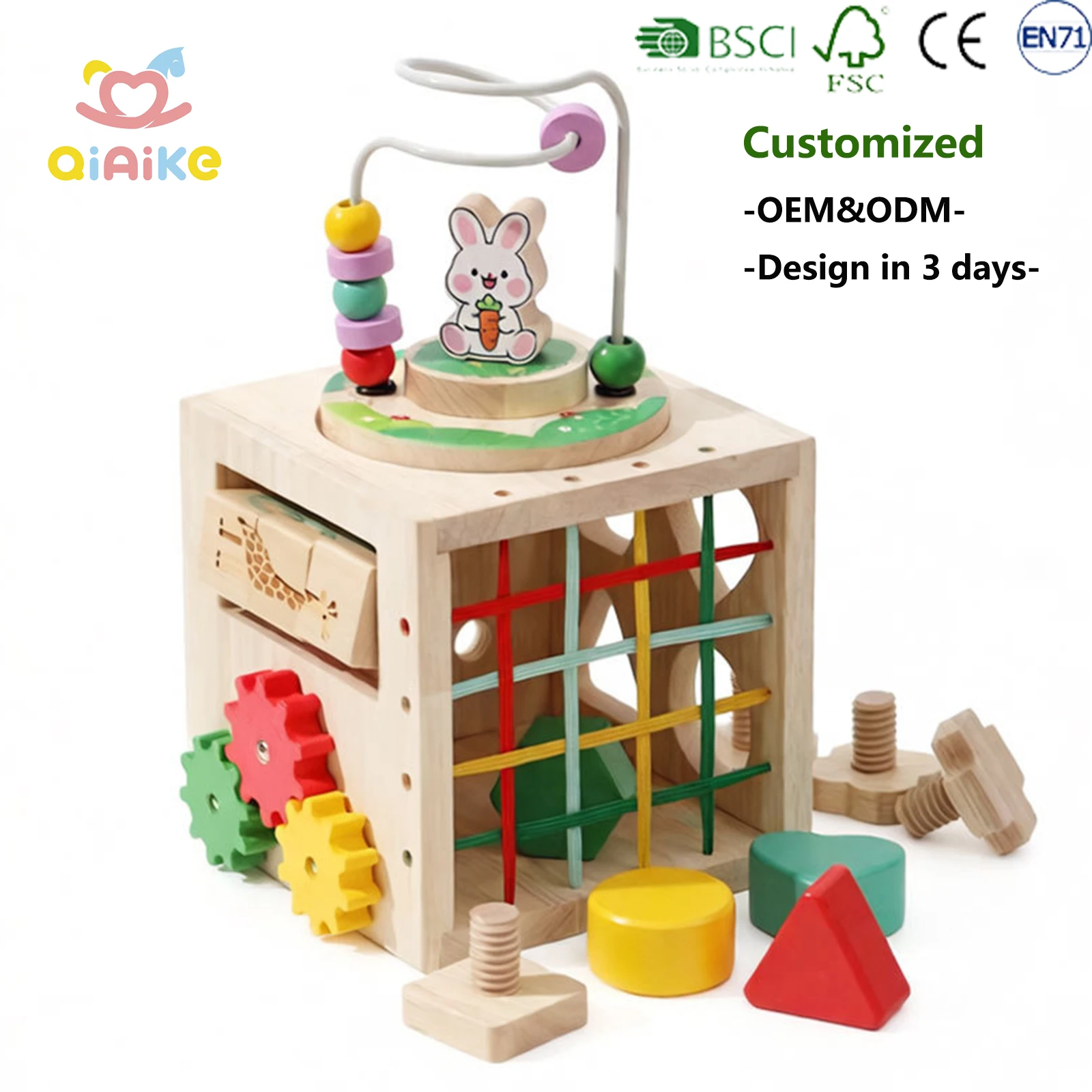 OEM Montessori Wooden Activity Cube Toddler Educational Toys Multi-Function Busy Box Shape Sorter Wholesale Supplier