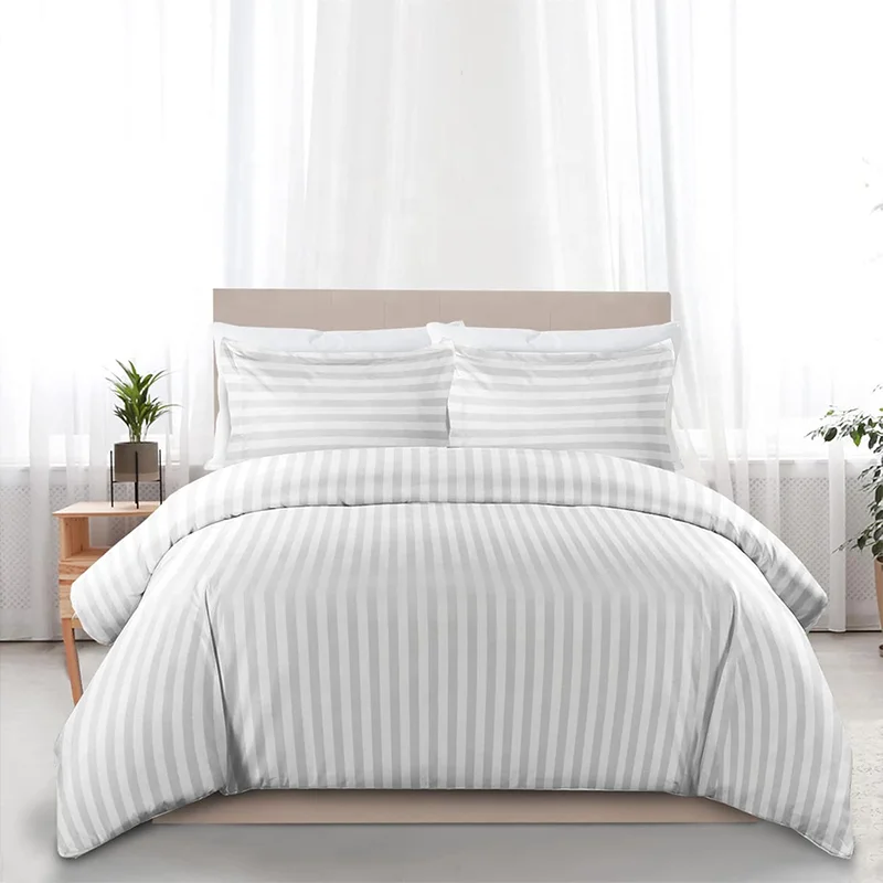 Factory Direct Sale High-end Hotel 300tc Eco-Friendly King Size White Striped 3pcs Bedding Sets