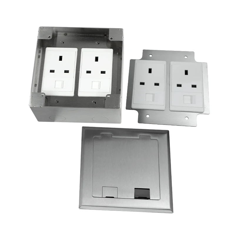 ZDK-145B Open Type Flip up Floor Box Stainless Steel UK EU UN CAT6 RJ45 Raised Under Floor Box Socket