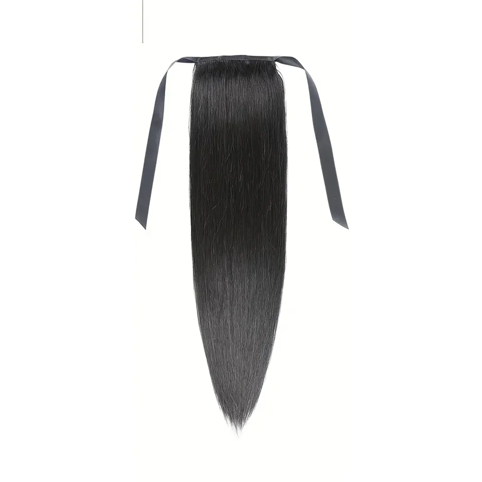 Extension per capelli umani con coda di cavallo dritta e nastro per donne da 10 a 30 pollici_voghion.com