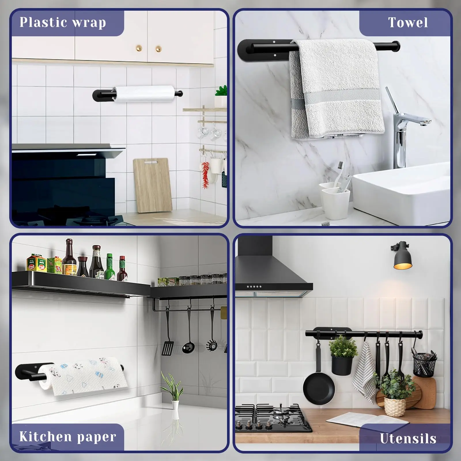 product wooden wall mounted paper towel holder self adhesive or drilling kitchen paper roll rack for bathroom laundry  pantry storage-7