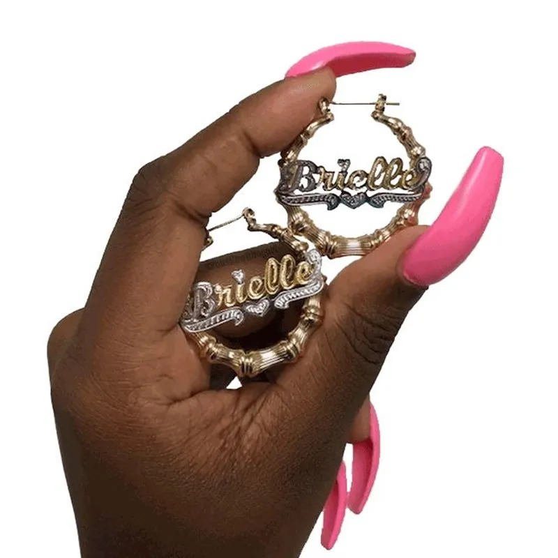 Bamboo Hoop Earrings Hiphop Sexy Customizable Customize Name