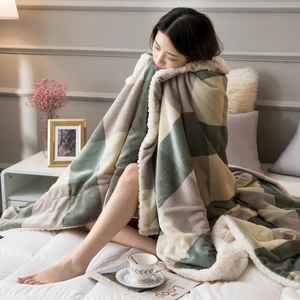 Double Layer Sherpa Blankets Throw Comforter Warm Thicken Plaid 2 Ply Flannel Fleece Bed Cover Quilts for Winter