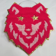 Customized Wolf Chenille Logo Iron on Woven Embroidered Patches Sew On Glitter Animal Applique Embroidery Patch