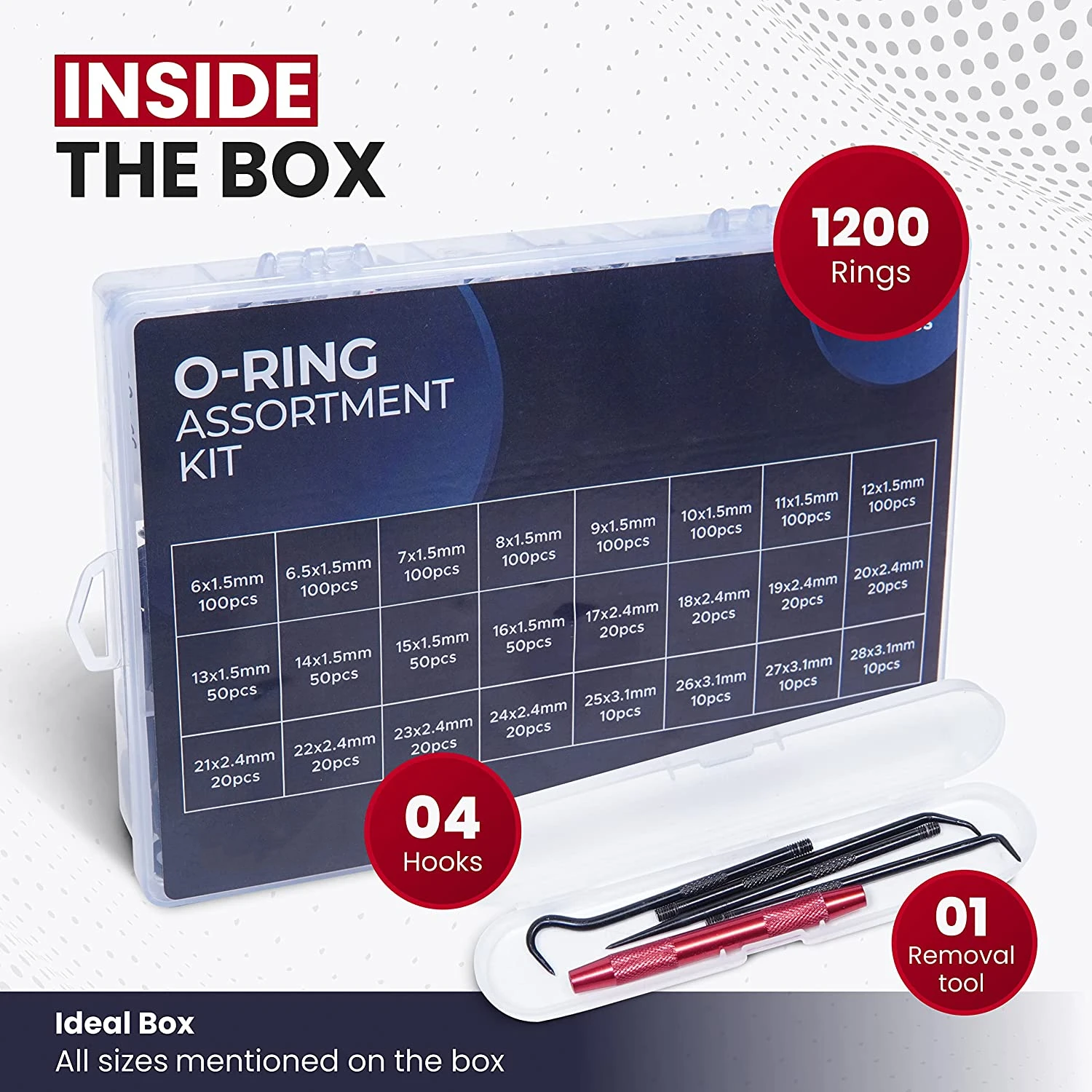 O-Rings Kit 1200pcs Nitrile Rubber O Ring Assortment Kit 24 Sizes