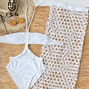 JSN 2026 Solid Two Piece Bikini Set with Tassel Cover up  Custom Halter Swim Suit for Women Hollow Out  Women's Beachwear