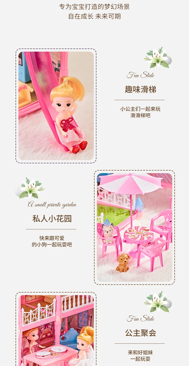 Little Dollhouse With Pet Furniture Pet House Toy With Mini Dog Plant