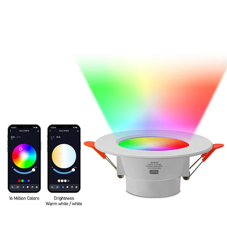 Tuya Smart Downlight LED Ceiling Lamp Rgbcw Full Color Dimming with Alexa Voice / APP Control 85-265V