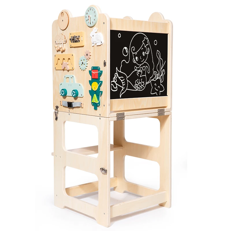 Montessori Kleinkind Klapp Küche Hocker Helfer Baby Lernen Stuhl Multifunktions Holz Kinder Lernen Turm