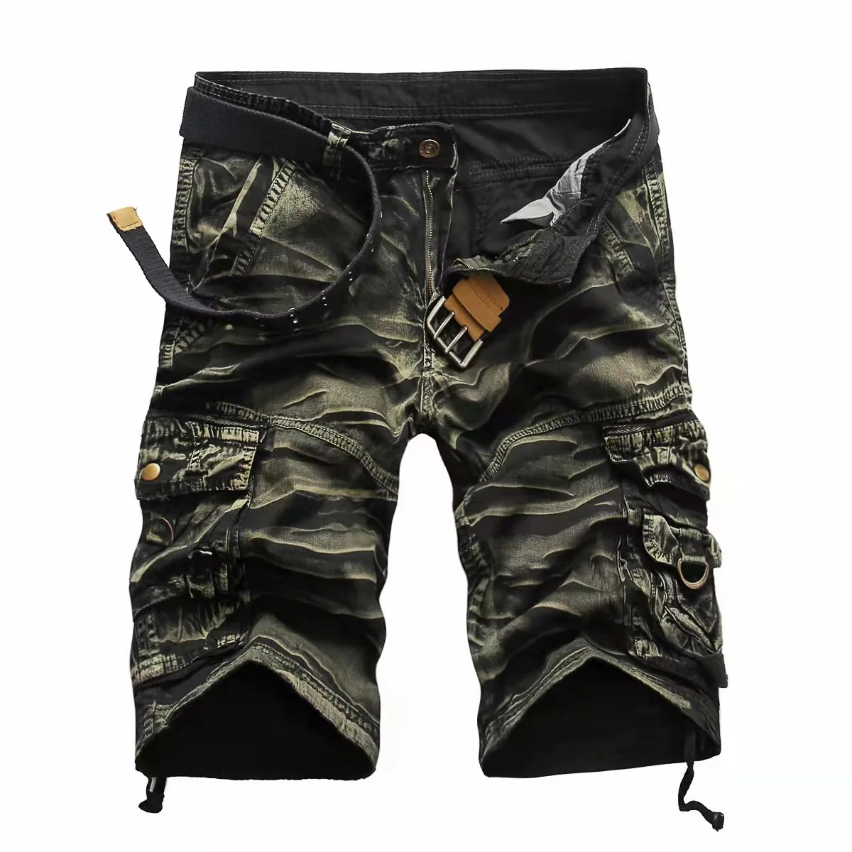 Sommar herrshorts med flera fickor, raka cargoshorts i bomull, för casual bruk, 814_voghion.com