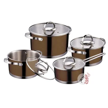 Glass lid home use 8 pcs color coating pots and pans stainless steel casserole cooking cookware set