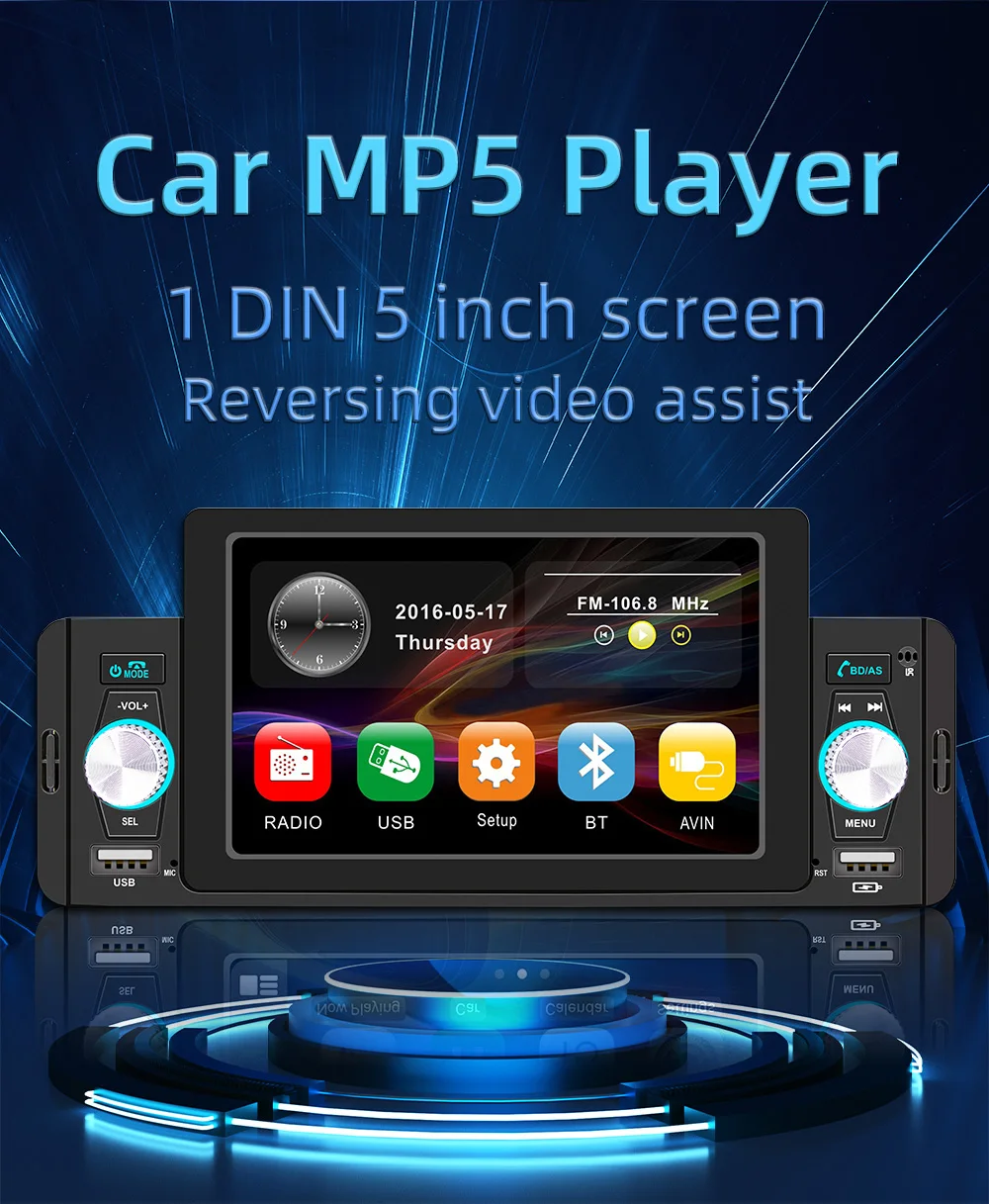 Car Mp5 Player 1 Din Car Stereo 5 Inch Touch Screen Mp5 Player Auto