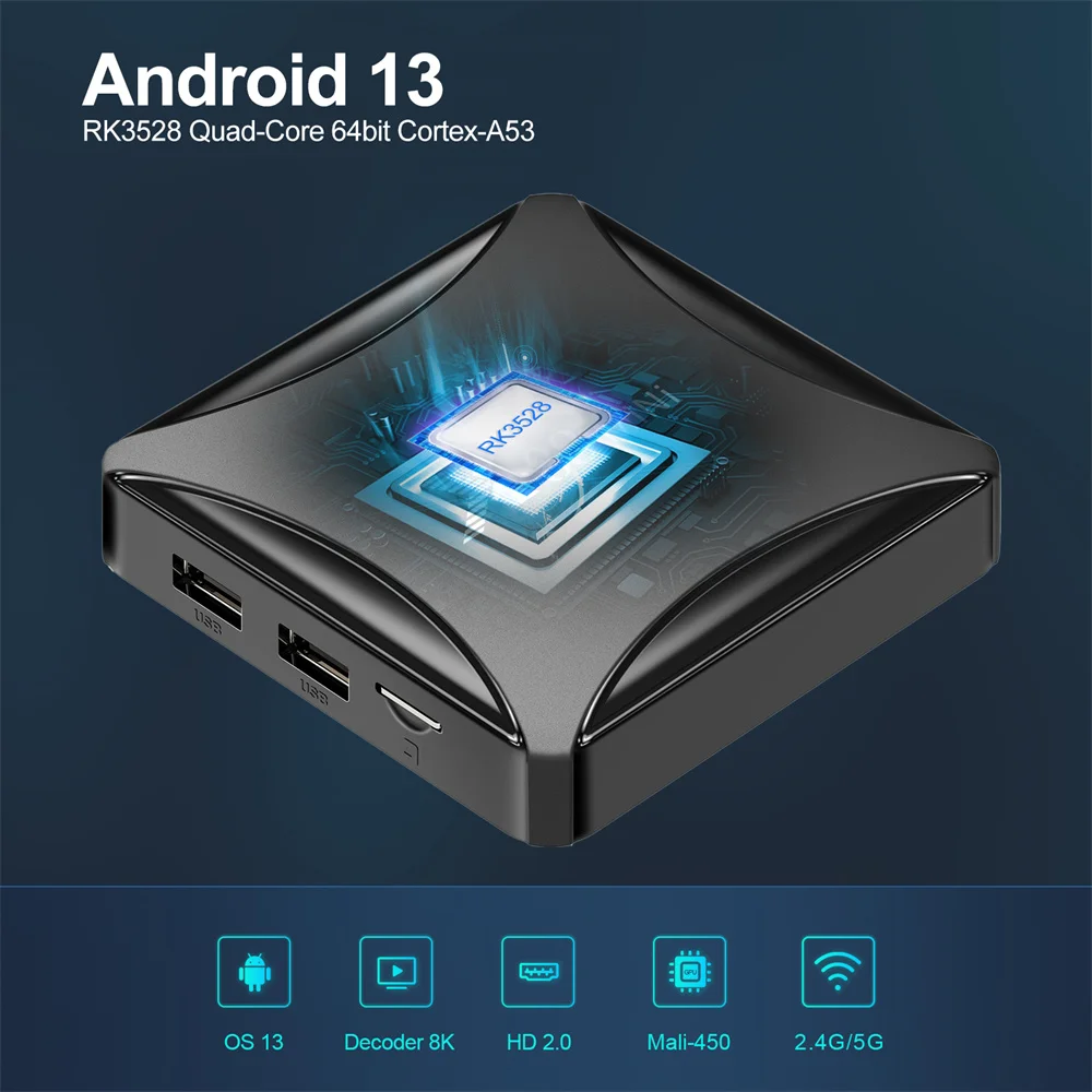Custom Logo and Firmware New Smart TV Box RK3528 8K Decoder 4K Media Player Android 13 Box for IPTV Digital Signage
